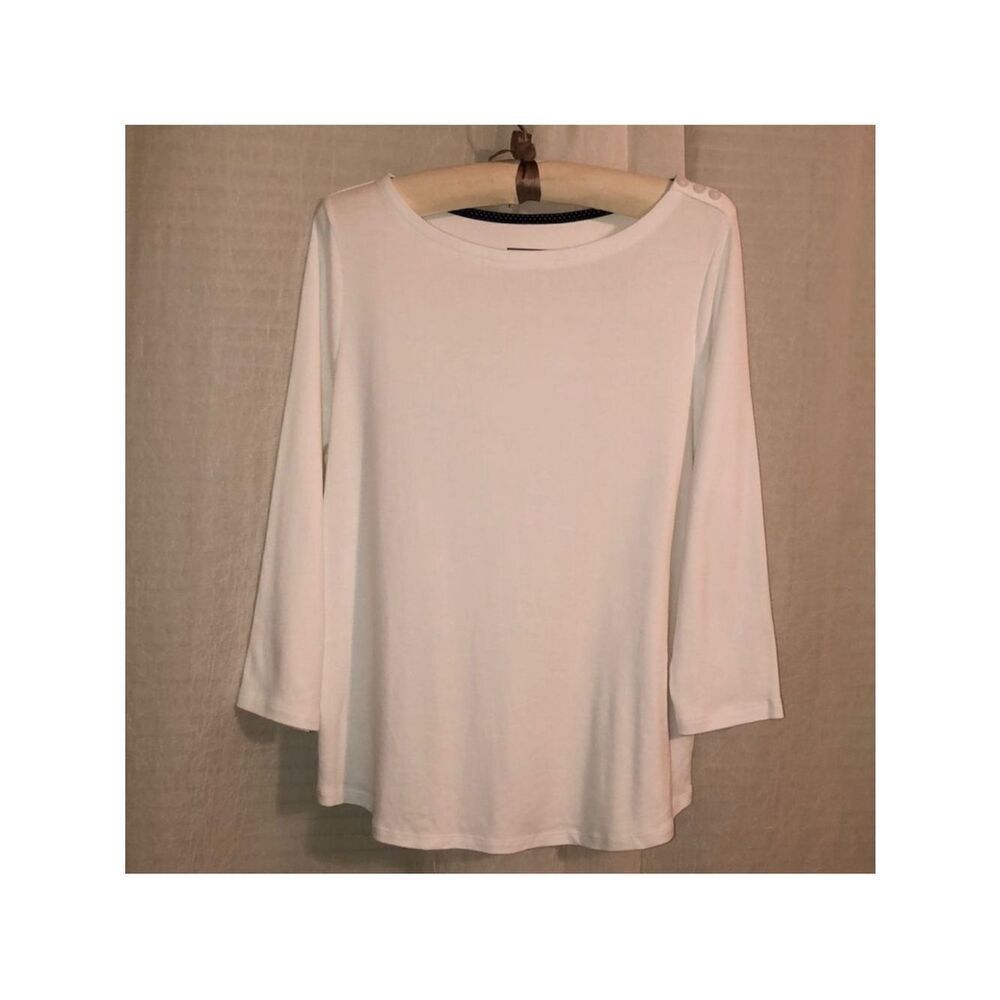 Charter Club PXL White Cotton Quarter Sleeve Boatneck Top